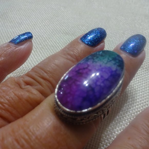 Gorgeous "PURPLE/TEAL SOLAR AGATE" Handmade Sterling Ring Size 9 #42B - Picture 3 of 3